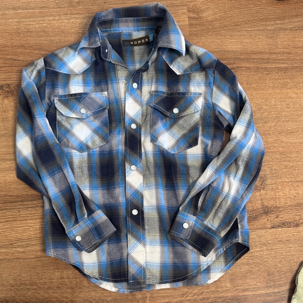 Roper Kids Navy and White Plaid Button Down Shirt